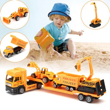 Jouet Pelleteuse De Voiture Pour Garçon, 6 Pièces, Modèle Réduit De Tracteur Rétractable, Inertie, Avion, Simulation De Train, Jeu Montessori, Jouets Pour Enfants De 3 Ans