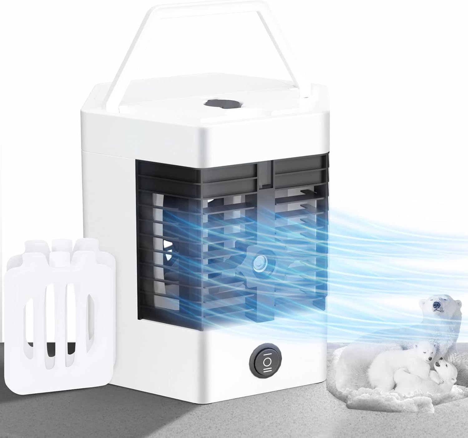 Climatiseur Portable Refroidisseur, Raopuzi D'air Portable USB Ventilateur 3 Vitesses Réglable Mobile Mini Air Humidificateur Purificateur Personnel Puissant pour Bureau Chambre Couche 500ml