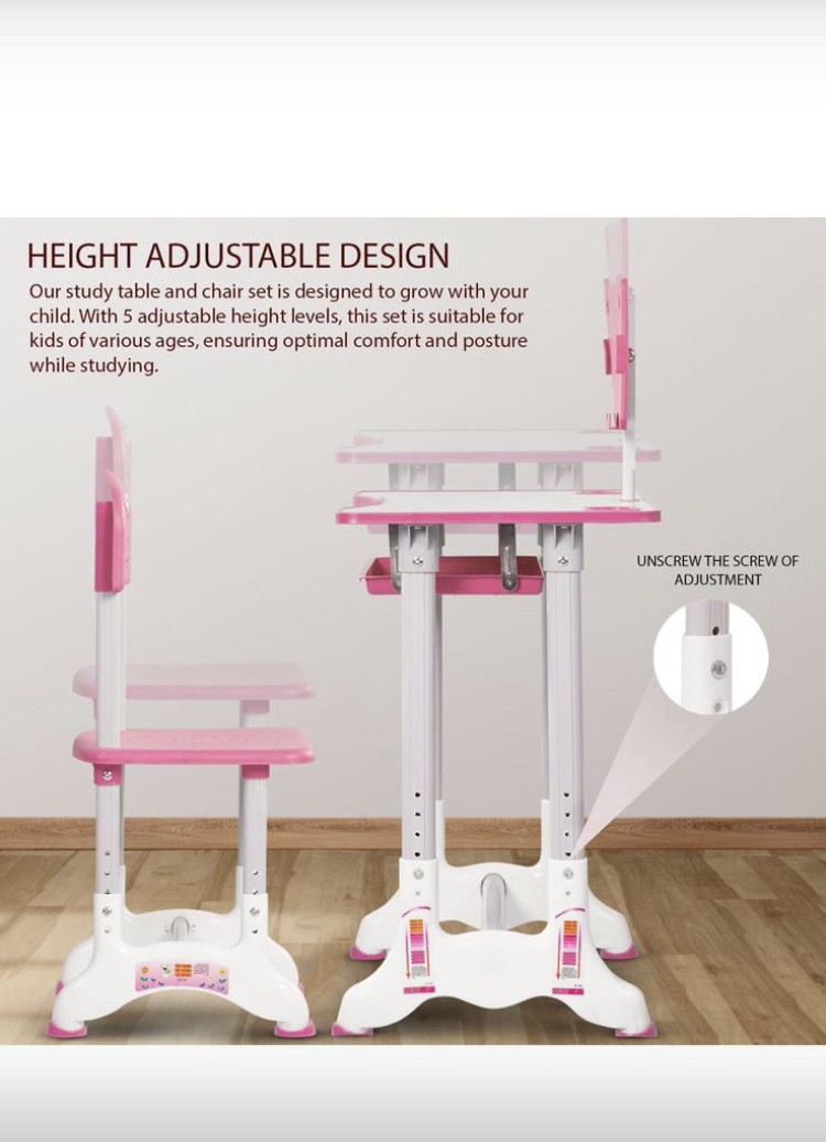 Ensemble de Table d'étude et chaise pour enfants, bureau de travail ergonomique réglable en hauteur pour filles et garçons