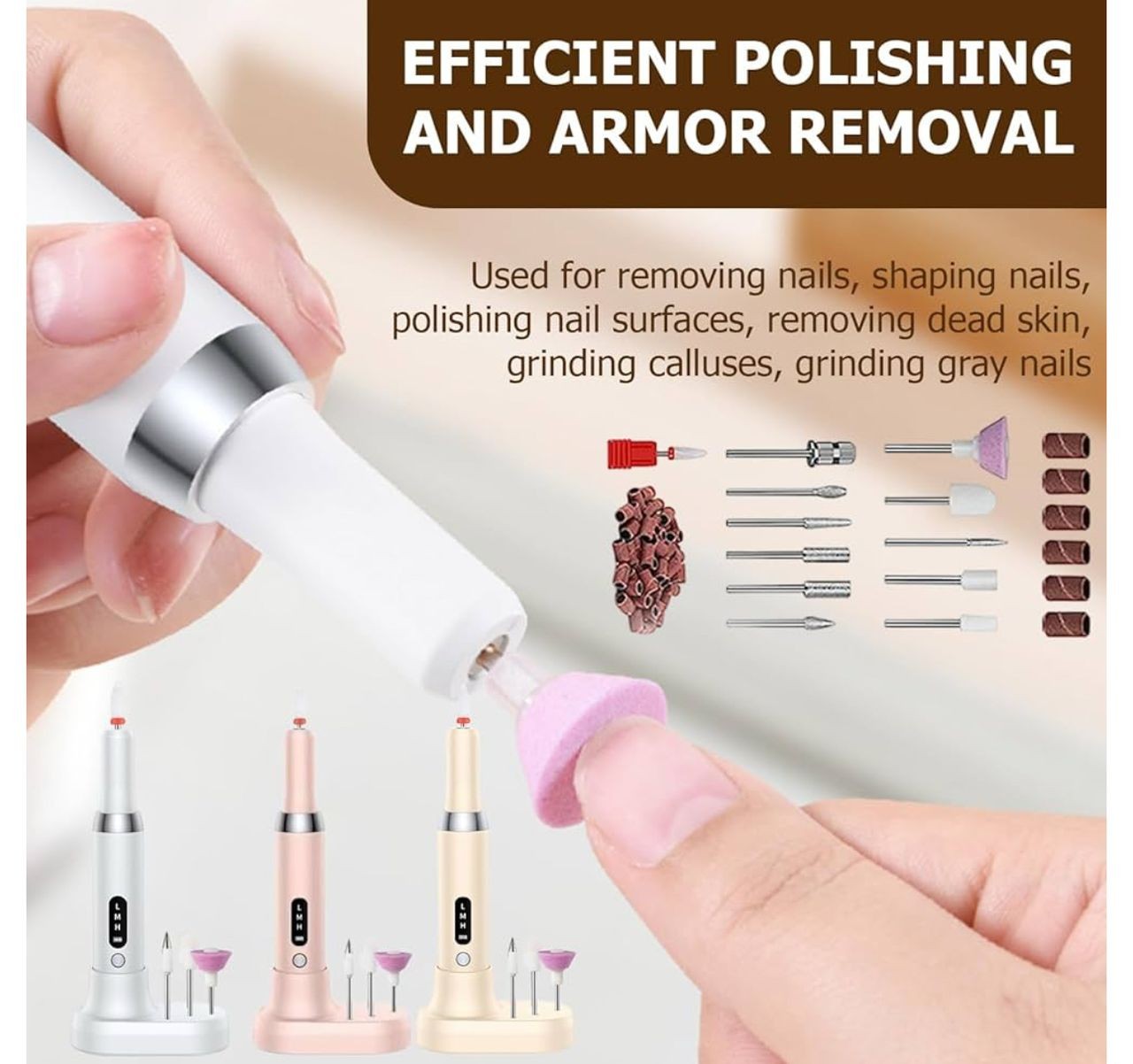 Kit Pédicure/Manicure professionnel - Lime ongles électrique rechargeable à faible bruit - Pédicure/Manicure