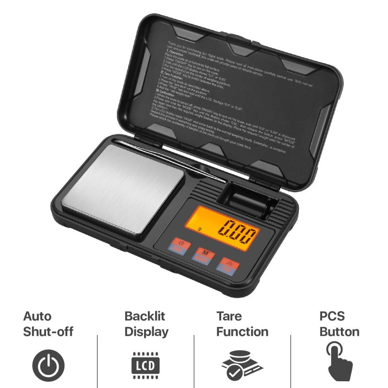 Mini Balance électronique de cuisine de Précision 200g / 0.01g - Balance de poche portable de voyage avec écran LCD