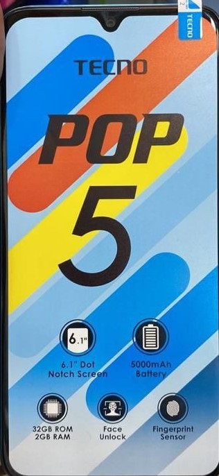 Tecno POP 5 – Mémoire 32 Go – RAM 2 Go – Photo 5 Mpx – Ecran 6.1″