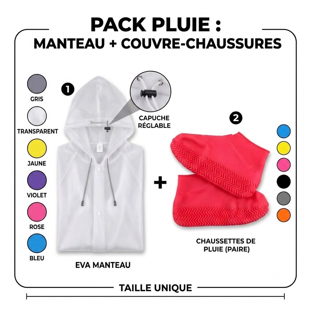 PACK PLUIE: MANTEAU + COUVRE-CHAUSSURES TAILLE UNIQUE