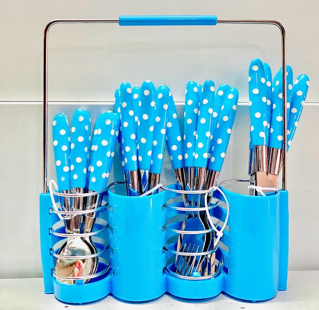 Ensemble De 24 Pièces En Plastique Poignée, Ensemble De Vaisselle, Couteau De Table En Acier Inoxydable Fourchette Cuillère À Café Couverts Ensemble