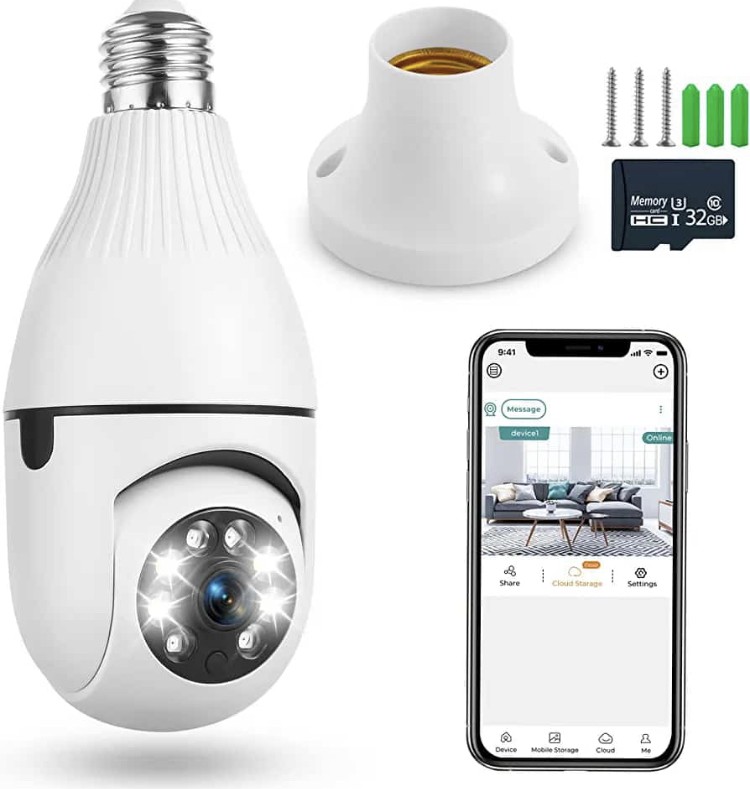 Caméra de sécurité sans fil - 1080P Pan Tilt Wireless Projecteur à 360 degrés Vision nocturne 2,4 Ghz avec détection de mouvement humain et alarme