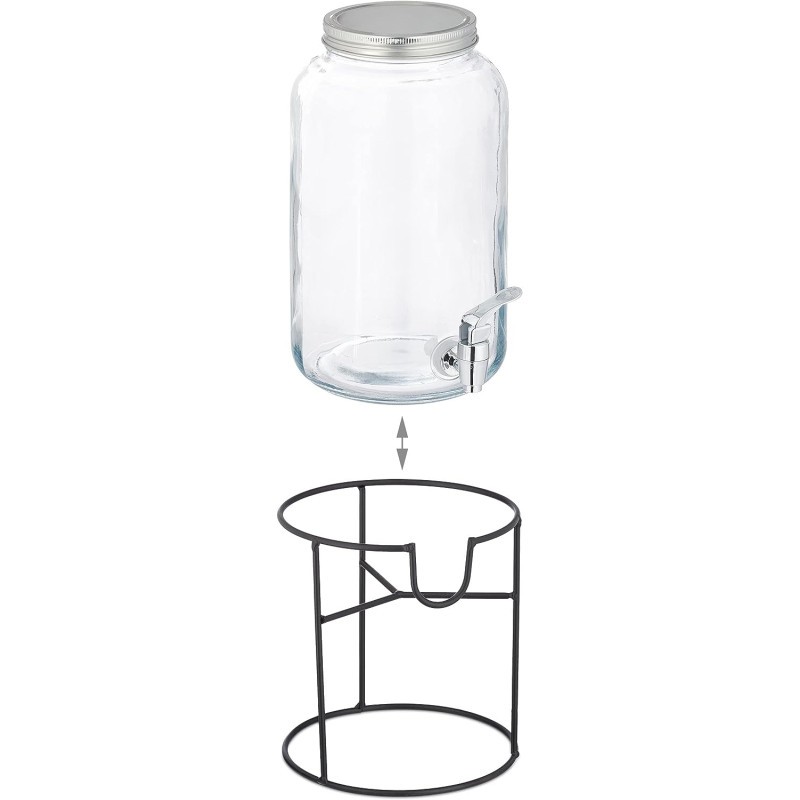 Distributeur de boissons froides avec carafe en verre d'une capacité de 5,5 l, support en métal et robinet