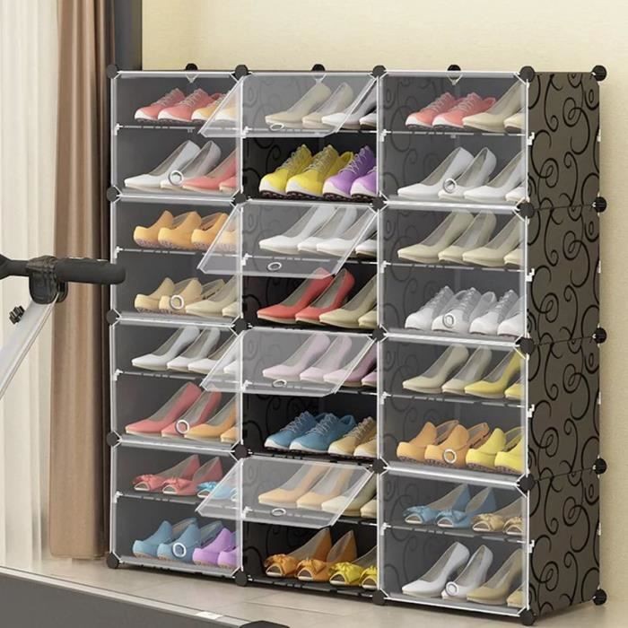 Armoire à Chaussures Meuble Étagère Avec Portes Plastiques 48 Paires