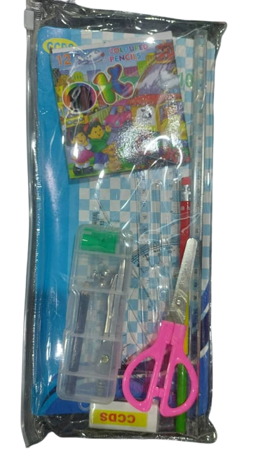 Ensemble Fournitures Géométriques, Crayons, Règle, Compas, Rapporteur, Ciseaux, Paquet De Crayons De Couleurs