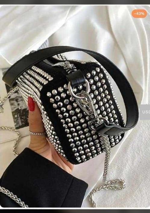 Sac à main à strass pour femme avec chaîne et diamants brillants