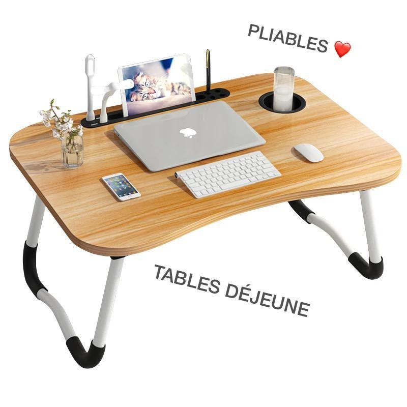 Table De Lit Portable Pour Ordinateur Portable, Bureau Pour Ordinateur Portable, Support De Lecture, Bureau Avec Pieds Pliables Et Fente Pour Gobelet, Pour Petit Déjeuner, Lecture