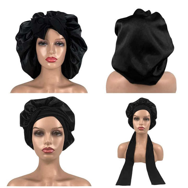 Grand Bonnet En Satin, Bonnet De Nuit, Bonnet Cheveux, Bonnet Soyeux Large Bandeau Élastique, Bonnets Pour Femmes Bouclés Tresses Cheveux