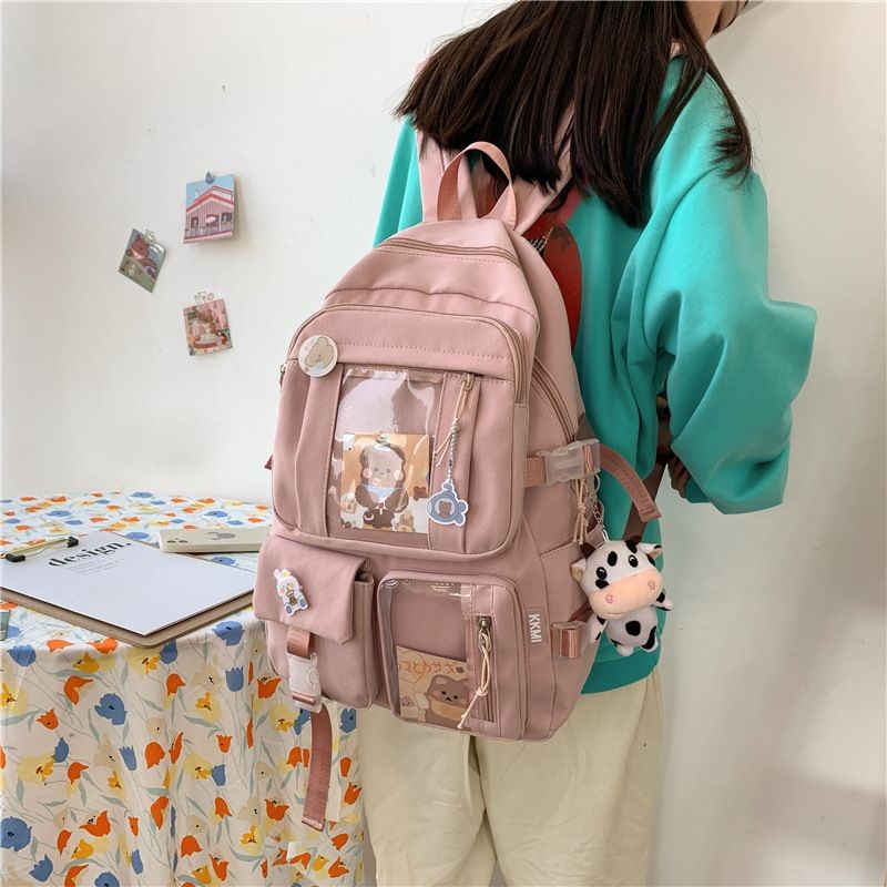 Sac À Dos Harajuku Femmes Filles Etudiant Mignon Style esthétique Multi-poches Sac D'école Avec Pendentif Ordinateur Portable