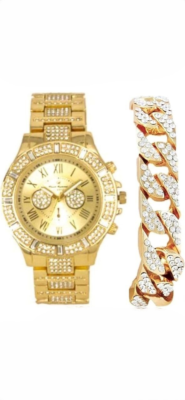 Montre Pour Homme Avec Bracelet Aspect Glacé Assorti Rolly Hip Hop En Métal, Gros Strass Sur La Bordure Et Indicateurs De Temps Baquette Élégants Sur Le Cadran, Master Bling Designer