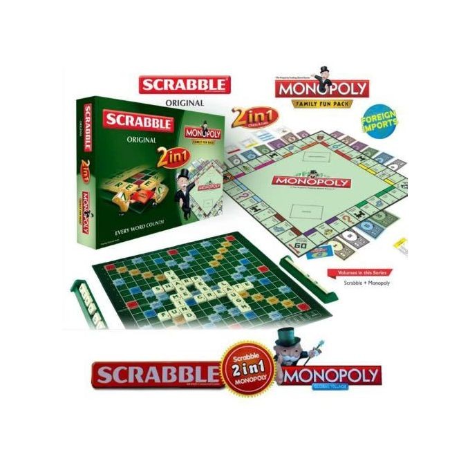 SCRABBLE & MONOPOLY Jeu de société familial 2 en 1 Scrabble + Monopoly