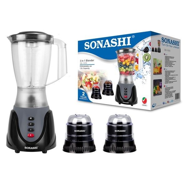 Sonashi Blender 3 en 1 avec moulin et bocal incassable (gris-noir) Sb-145n