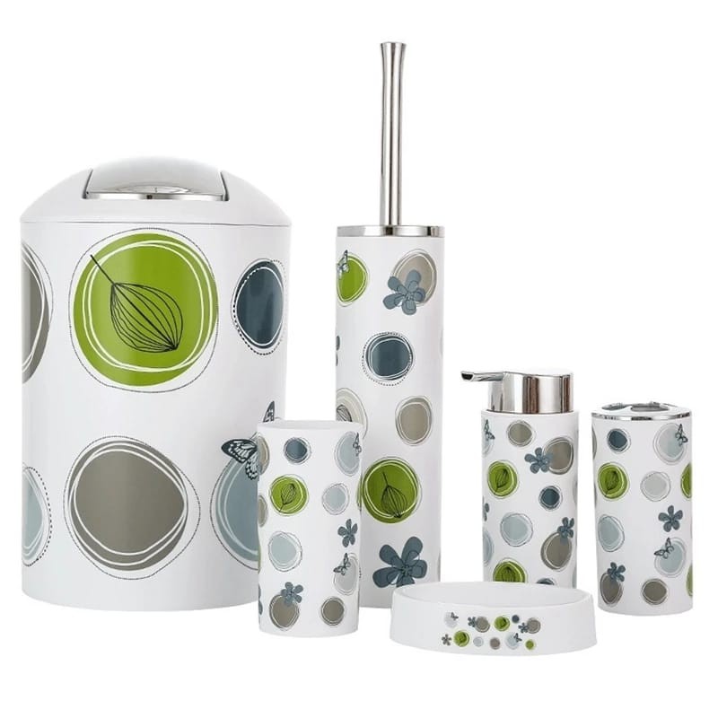 Accessoire Salle De Bain Set 6 Pièces Ensemble Distributeur De Savon, Brosse De Toilette, Porte-Savon Et Gobelet A Brosses A Dents