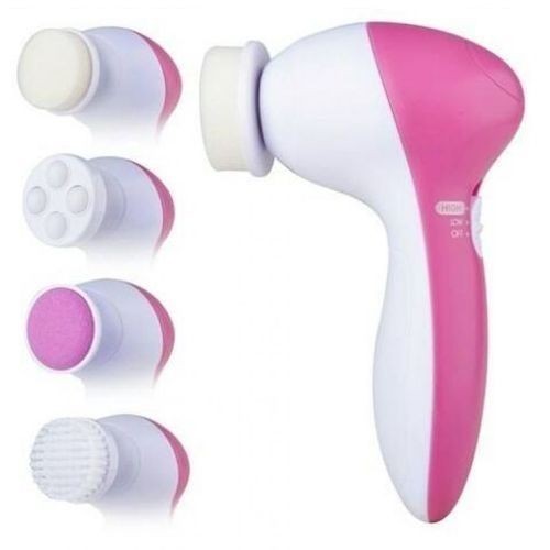 Brosse Nettoyante Pour Le Visage - Rotative - 5 En 1 - Rose Blanc