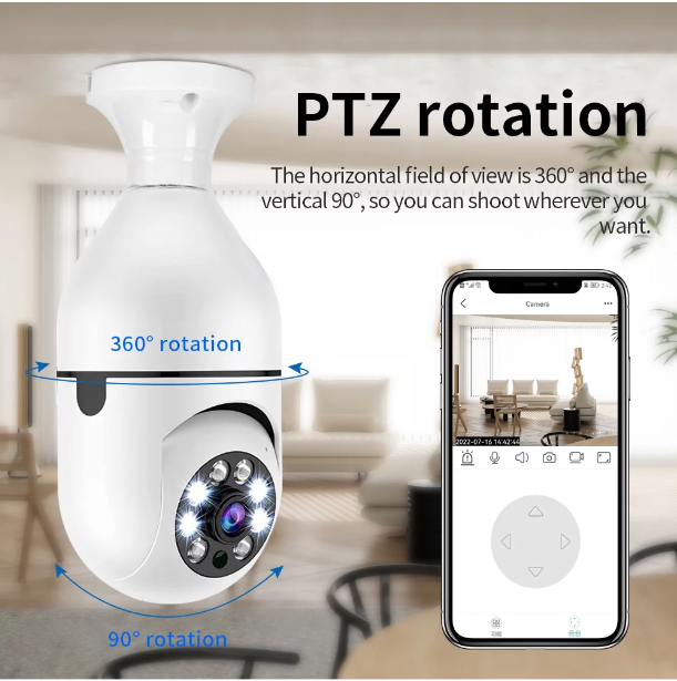Caméra de sécurité sans fil - 1080P Pan Tilt Wireless Projecteur à 360 degrés Vision nocturne 2,4 Ghz avec détection de mouvement humain et alarme