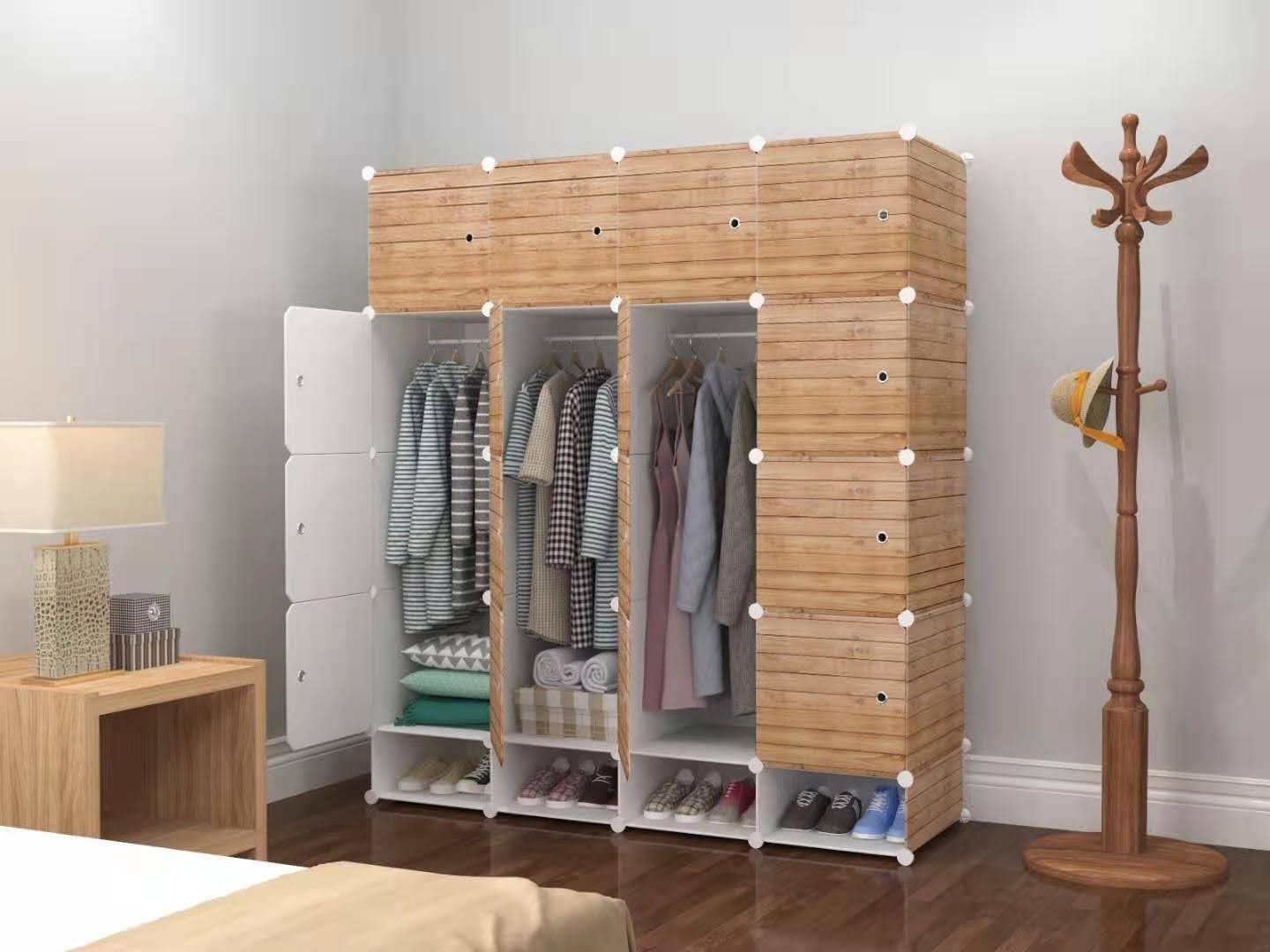 Armoire  penderie 4 battants avec rangement de chaussures