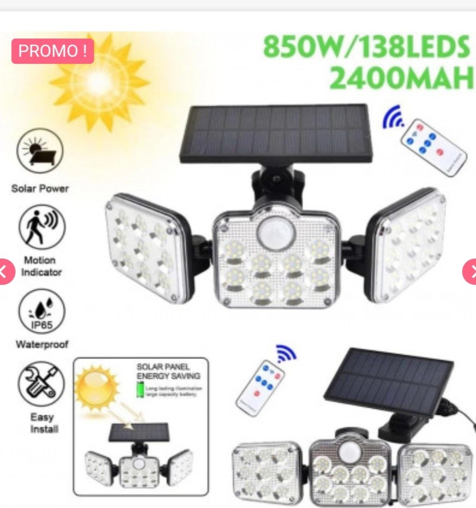 Lampadaire extérieur murale rotative avec capteur solaire et télécommande, éclairage