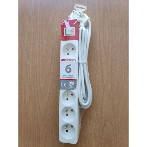 Multiprise Bloc ZENITECH - 6 Prises - Interupteur- Cordon 3M