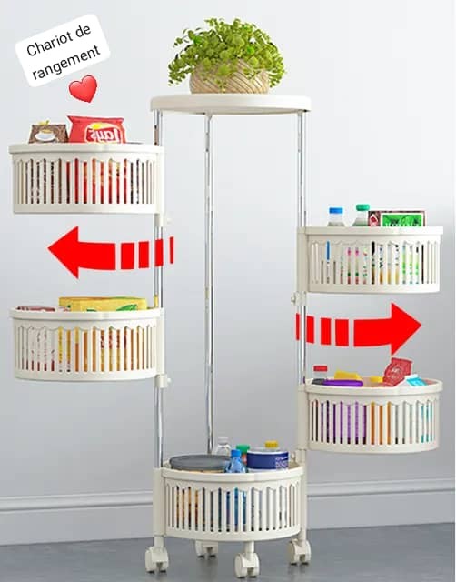 Étagère Rotative De Cuisine À 5 Niveaux En Acier Inoxydable, Paniers Résistants À 360, Stockage De Fruits Et Légumes, Étagère Ronde Au Sol Avec Roues