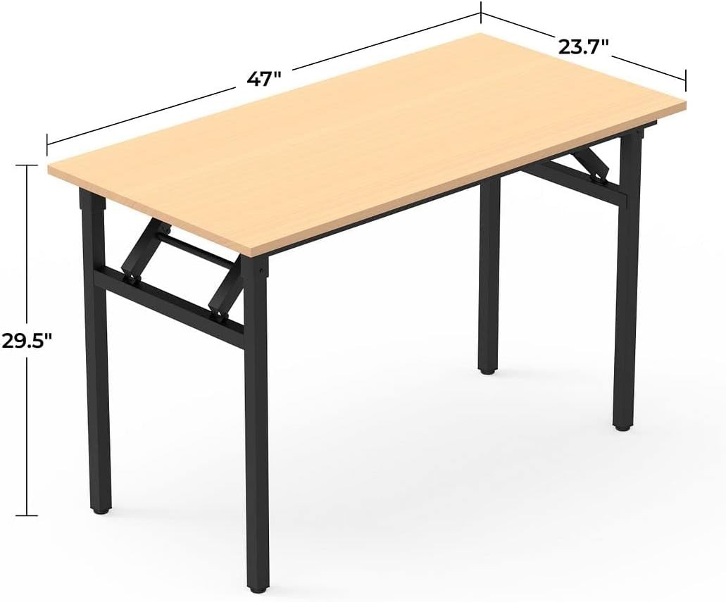 Table de bureau pliante, sans assemblage, bureau d'ordinateur pliable pour bureau, chambre à coucher et étude, table d'étude pliable de 119,4 cm, plateau de table de couleur teck, cadre noir