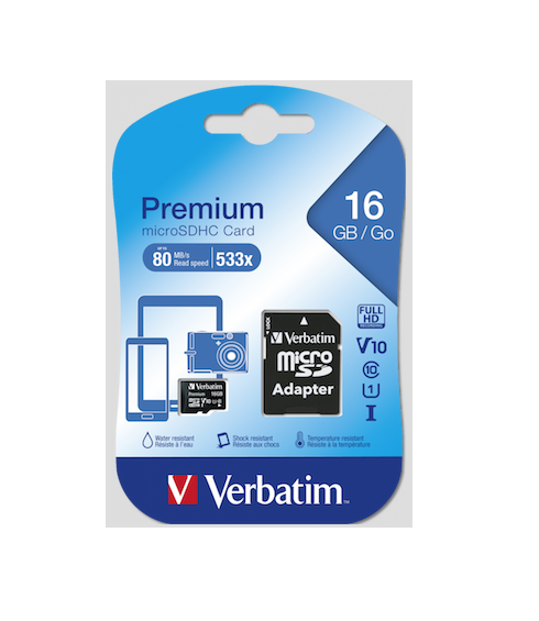 Carte mémoire Verbatim Micro SDHC 16Go Classe 10 avec adaptateur