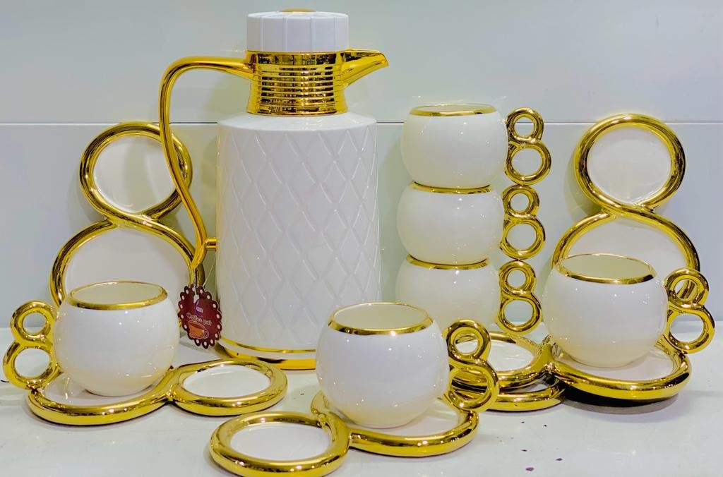 Service À Thé en Céramique Haut De Gamme Créative Dorée En Céramique,  Ensemble De Tasses À Café Rétro Idéal Pour La Maison Et Le Bureau