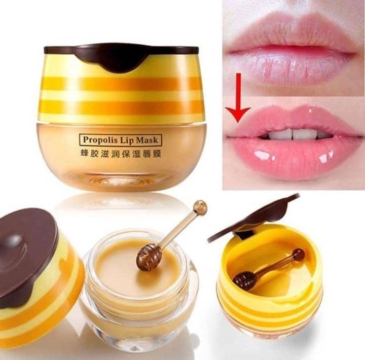 Masque Hydratant A La Propolis Pour Les Lèvres, Baume Pour Le Sommeil Maintien De L'eau  Nourrissant  Anti-rides  Soins Pour Les Lèvres  Anti-Fissure, Masque Unisexe Avec Brosse