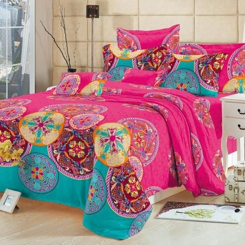 Drap Double Lit + 2 Oreillers - 100% Coton - Motif Fleuris Rose