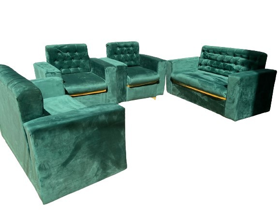 Ensemble Canapés Et Fauteuil En Velours Vert 6 Places Bernes Housses Amovibles