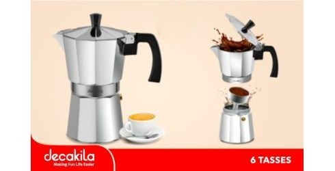 Cafetière 6 Tasses Decakila En Aluminium Avec Soupape De Sécurité, Compatible Avec Gaz, Vitrocéramique Et Électrique, Moka Pot 6 Cup