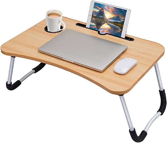 Table De Lit Portable Pour Ordinateur Portable, Bureau Pour Ordinateur Portable, Support De Lecture, Bureau Avec Pieds Pliables Et Fente Pour Gobelet, Pour Petit Déjeuner, Lecture