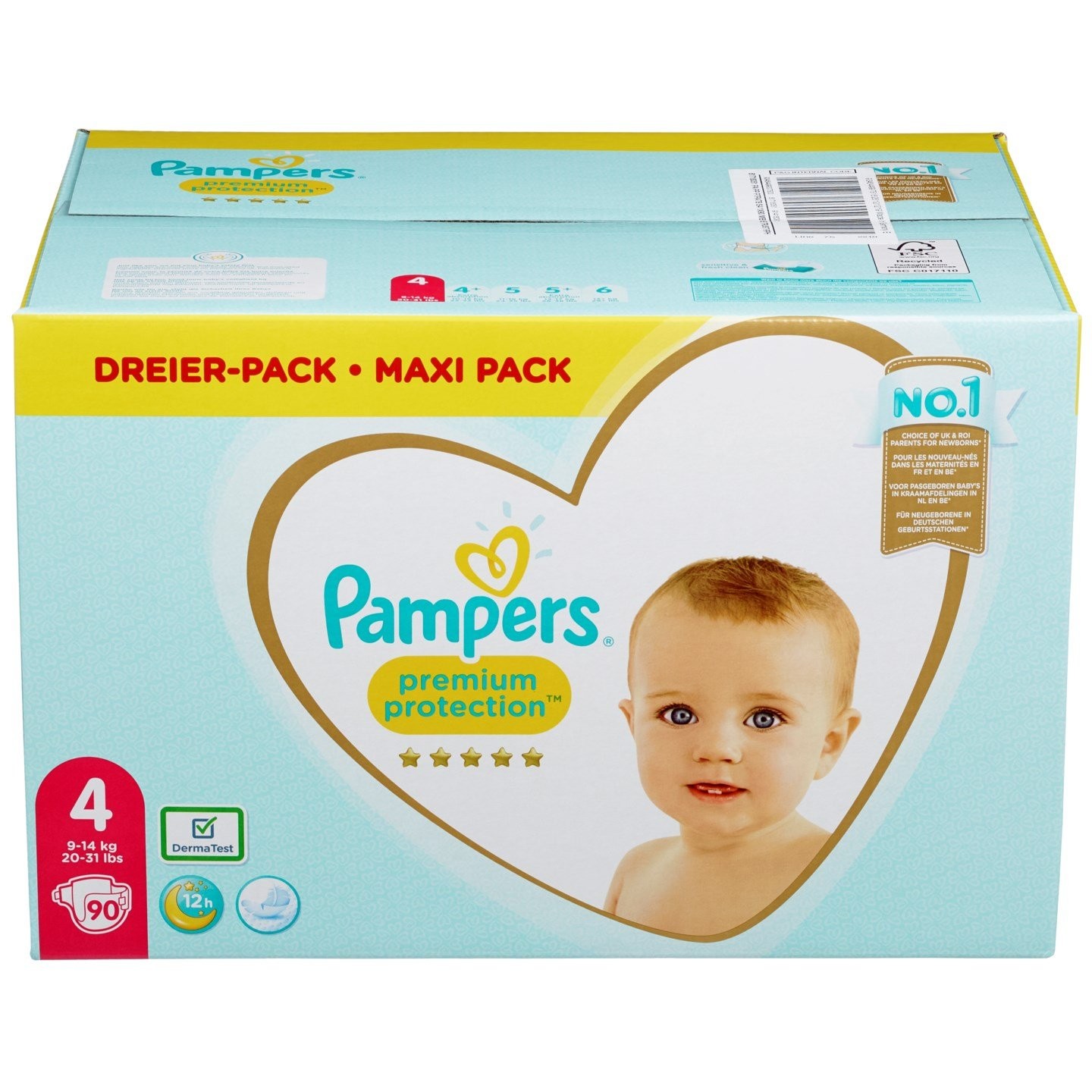 Pampers Premium Protection Dreier Pack -Maxi Pack Taille 4 De 90 Couches Durée 12h