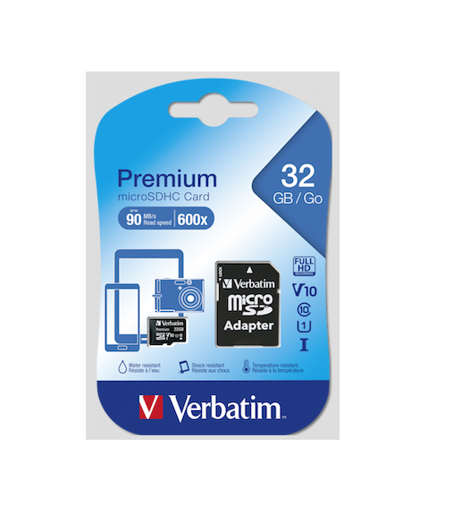 Carte mémoire Verbatim Micro SDHC 32Go Classe 10 avec adaptateur