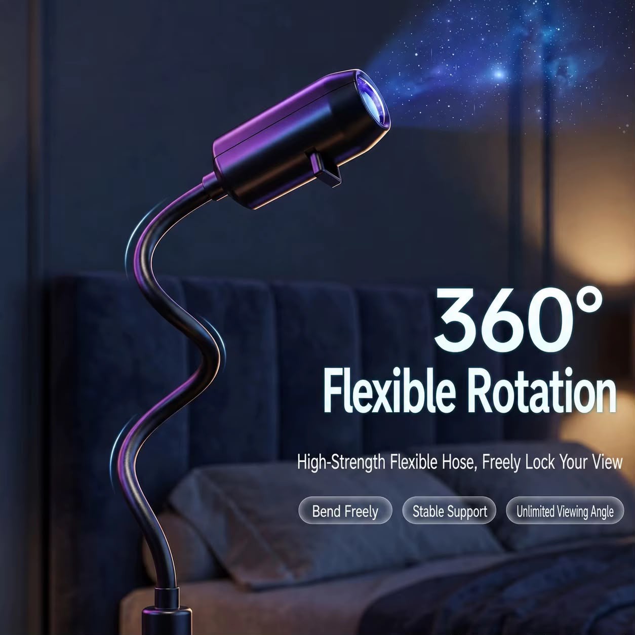 Lampe Projecteur de Planètes et Ciel Étoilé USB avec Bras Flexible à 360° et 6 Diapositives Interchangeables