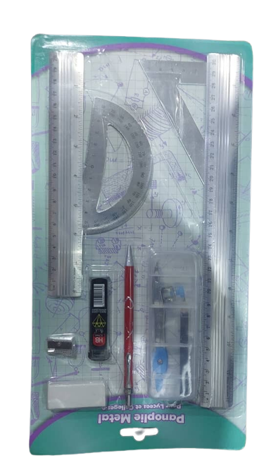 Ensemble Fournitures Géométriques, Crayons, Règle, Compas, Rapporteur, Ciseaux, Un Gomme, Une Taille, Paquet De Crayons De Couleurs