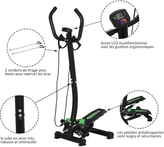 Mini Stepper avec Guidon, Tapis antidérapant