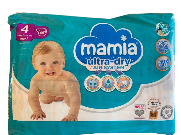 Pack De 48 Couches, Taille 4, Mamia Air System (7-18)Kg Maxi, 0% De Parfum Et Sont Sans Lotion Et Sans Latex
