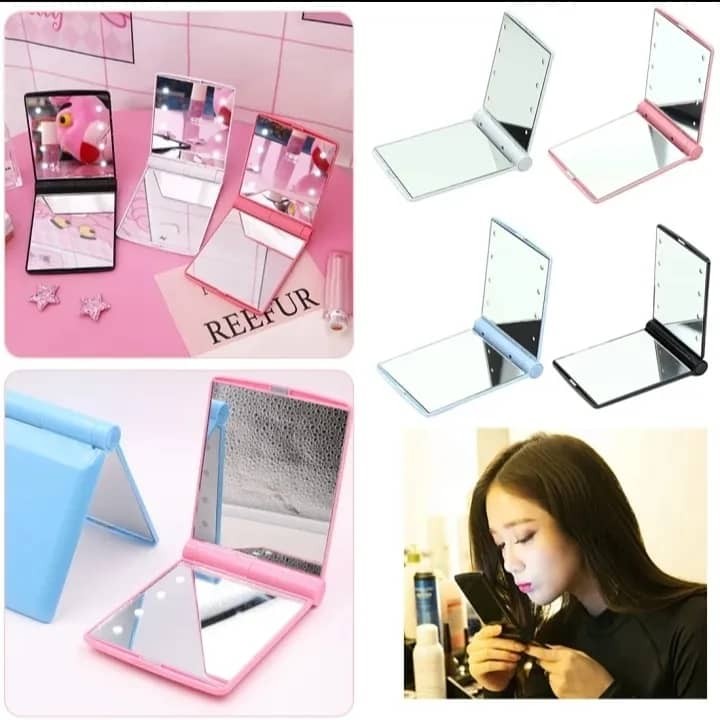 Miroir De Poche Avec 8 LED Pour Lady Pink Pocket, Mini LED Pour Maquillage, Miroir Cosmétique Pliable, Cadeau De Poche Compact