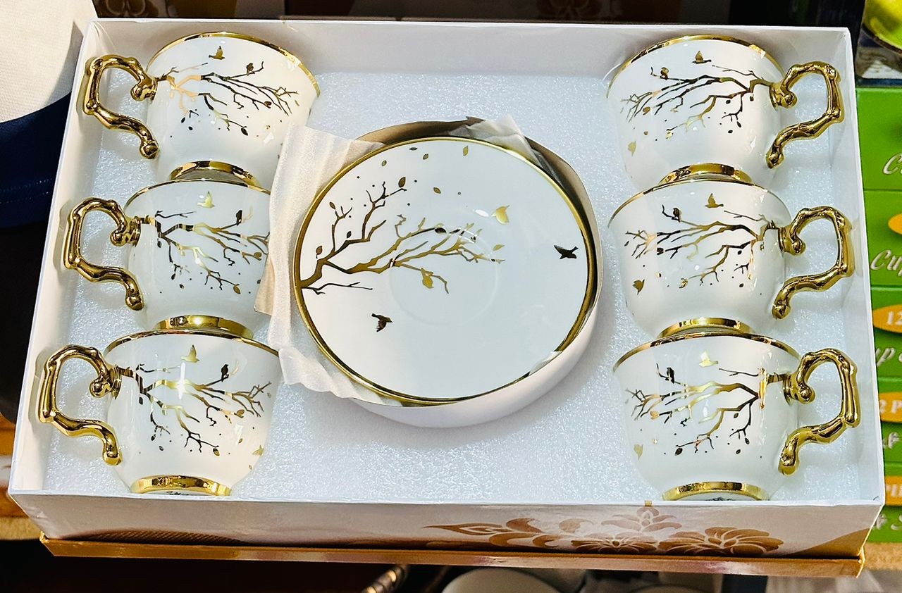 Ensemble De Tasses 12 Pièces À Thé, Porcelaine Blanche, Motif D'oiseau, Service À Thé Traditionnel