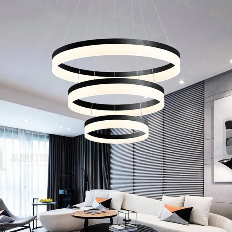 LUSTRE 3 CERCLES NOIR/BLANC