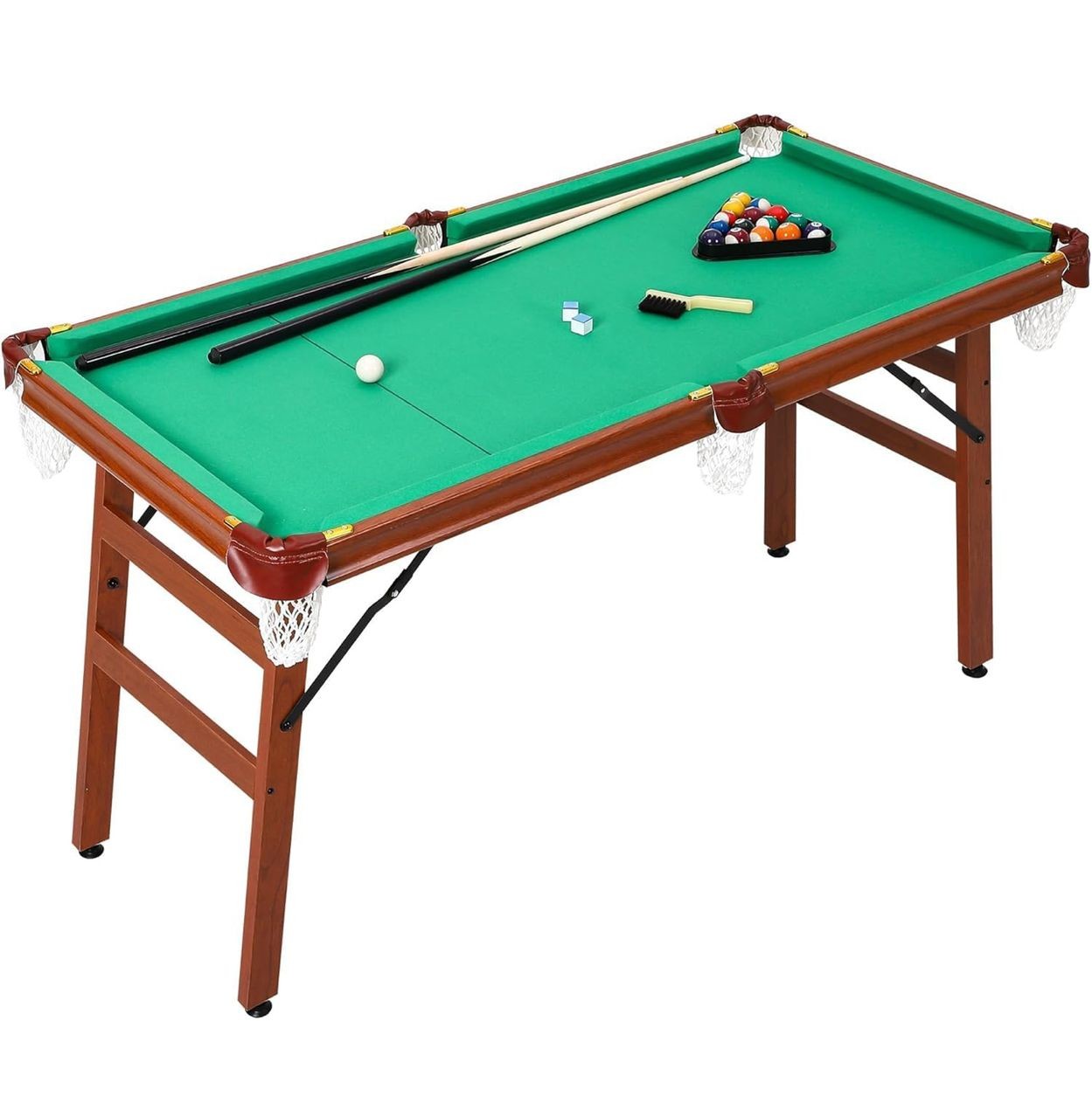 Table de billard pliante portable de avec 2 bâtons de queue 16 boules Craie triangulaire - 4 Appuies
