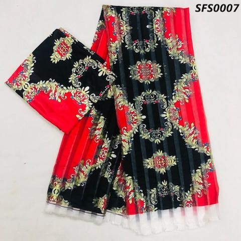 4 Yards Soie + 2 Yards Chiffon Rouge-Noir Qualité Supérieur