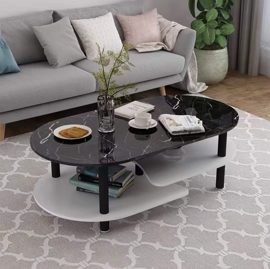 Table basse à 3 niveaux, table d'appoint ovale, grande table de canapé avec plateau en bois et cadre en métal pour salon, bureau, studio