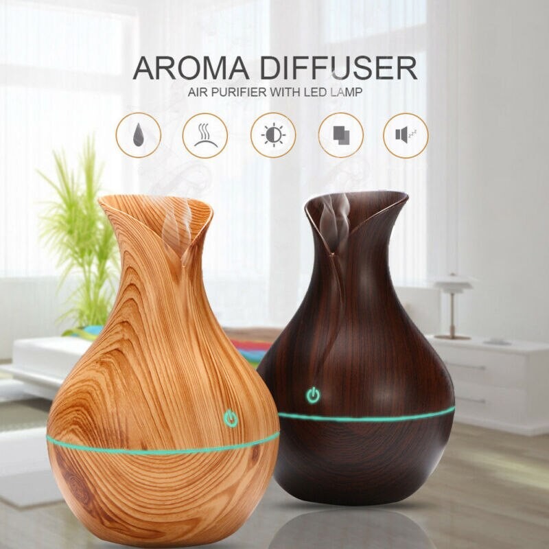 400 ml Aroma Huile Essentielle Diffuseur À Ultrasons Humidificateur D'air Avec Bois Grain 7 Changement De Couleur LED Lumières Electrique Arôme - Autre