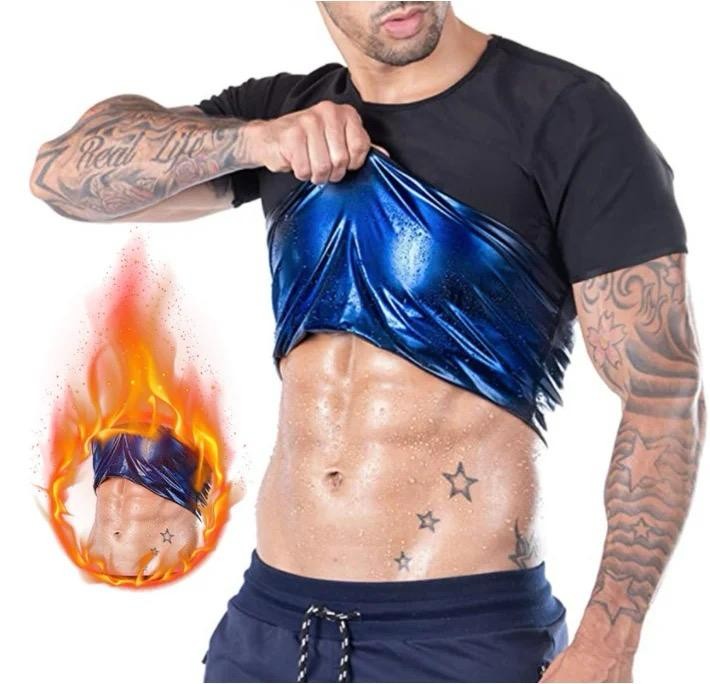 T-shirt Sauna à manches courtes pour homme, sous-vêtements amincissants pour brûler les graisses du ventre et sculpter le corps