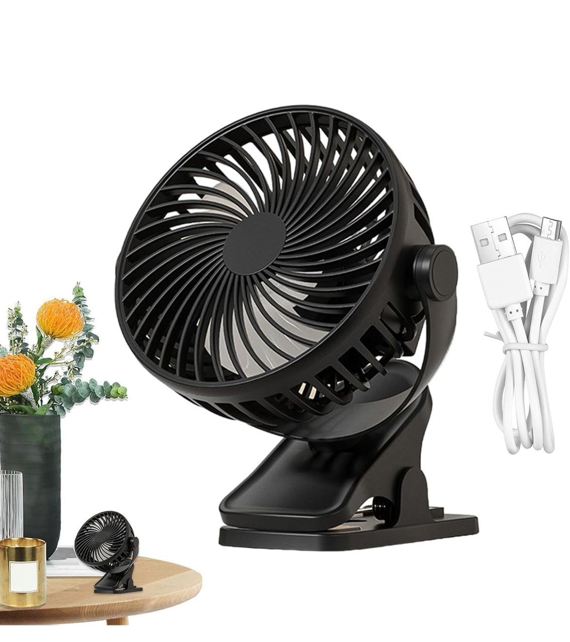 Ventilateur à pince Multifonction -  Socle à chargement USB solide - Rechargeable
