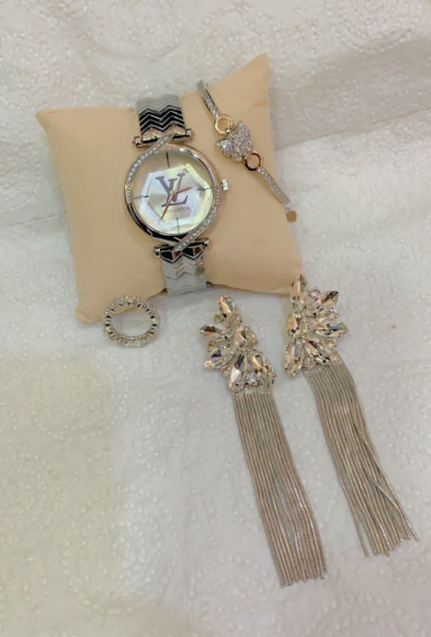 Montres De Luxe Pour Femmes + Boucle D'oreilles  Vintage, Brillant, Bijoux En Perles, Créatif, Montre-Bracelet Ronde Analogique, Cadeau